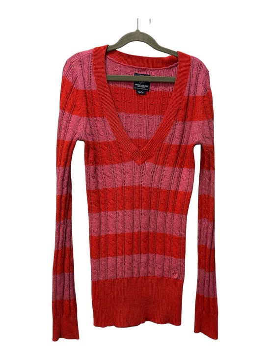 American Eagle Outfitters Sweaters - American Eagle Outfitters Red and Pink Striped V-Neck Sweater